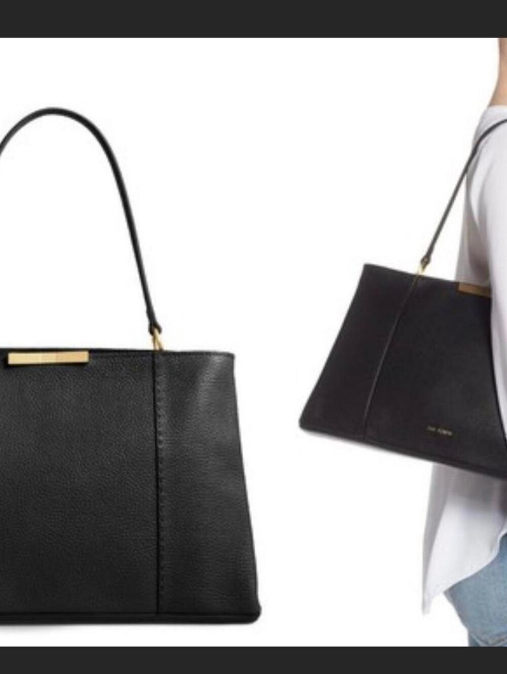 Ted Baker Black Leather Shoulder Tote with Gold Accent